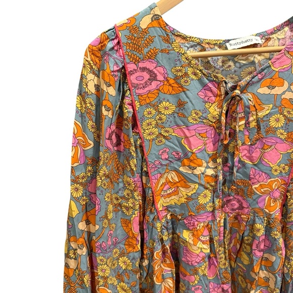 Rusttydustty Women’s 1X Floral Boho Romper Peasant Sleeve Cottagecore Chic - Picture 6 of 15